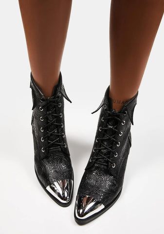 Paranormal Plans Embossed Ankle Boots