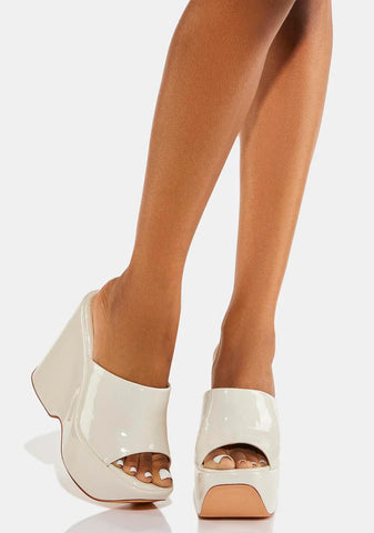 White Rolo Wedge Heels