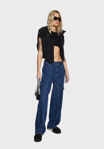 Wide Leg Denim Cargo Pants