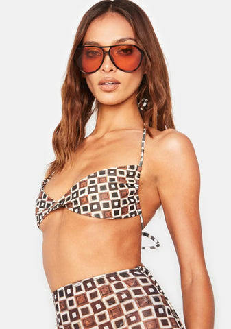 90's Geo Brown Laufey Bikini Top