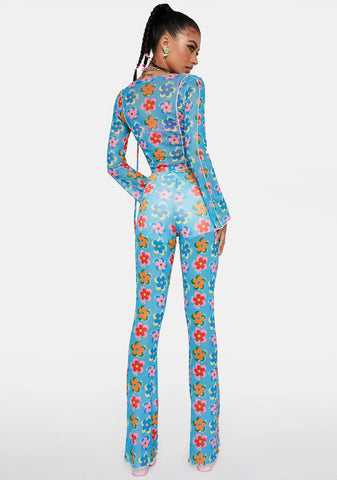 Blue Floral Mesh Trousers