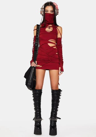 Modulation Oxblood Strappy Cut Out Dress