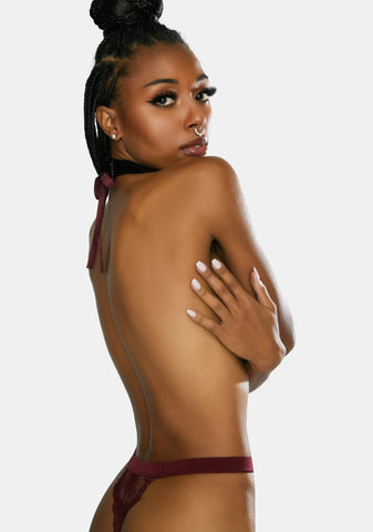 Wine Alessa Scalloped Lace Teddy