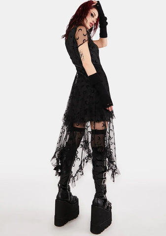 Moon Mesh Overlay Mini Dress
