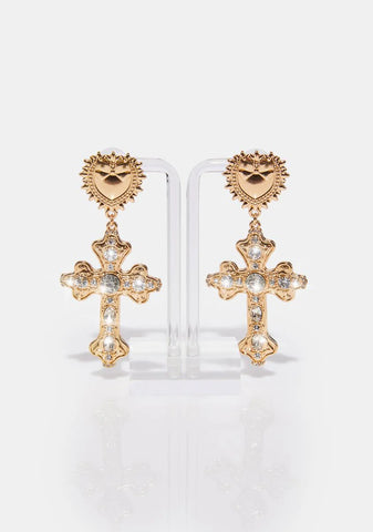 Holy Daze Rhinestone Cross Earrings