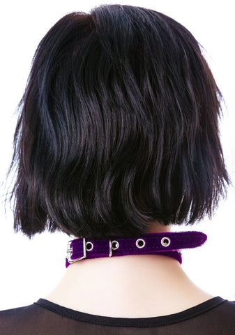 O Face Velvet Crystal Choker - Purple