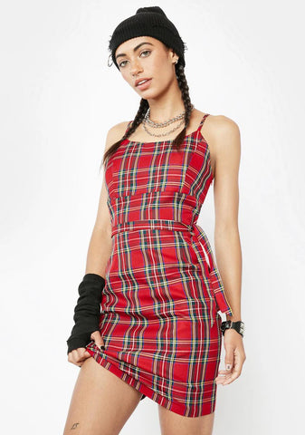 Crimson He's My Baby Plaid Mini Dress