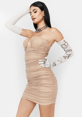 Taupe Dance 'Til Dawn Strapless Mini Dress