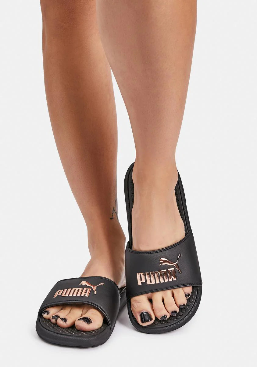 Cool Cat Rose Gold Metallic Logo Slides