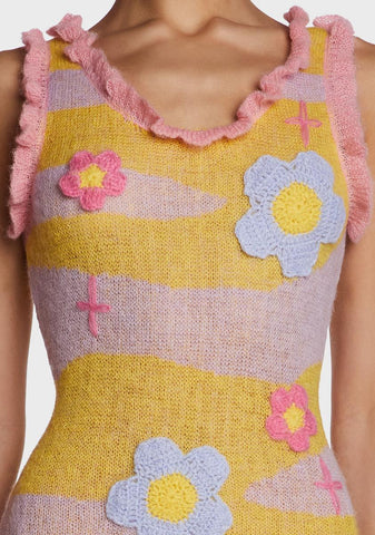 Pink Knitted Flower Dress