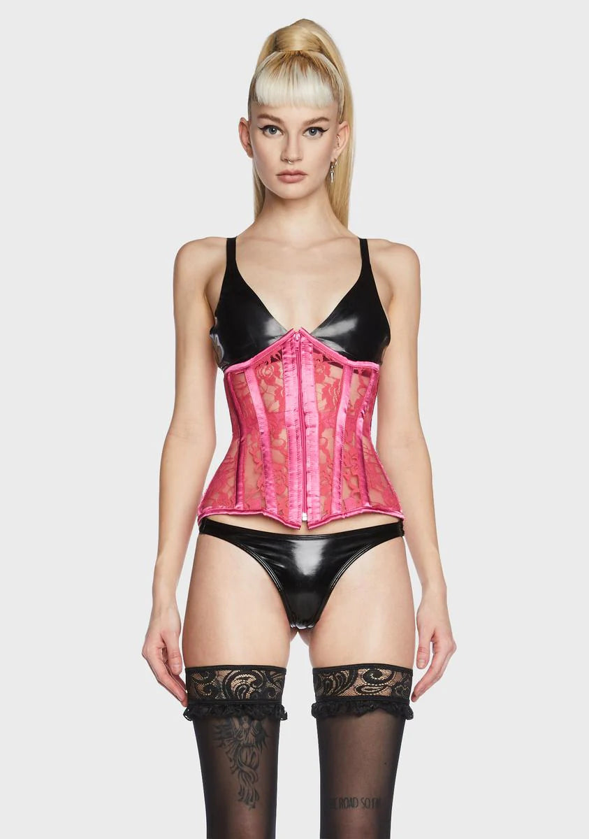 Lavish Fuchsia Sheer Lace Under Bust Corset