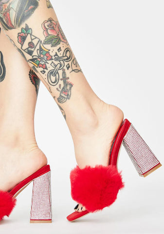 Scarlet Priceless Princess Fuzzy Mules