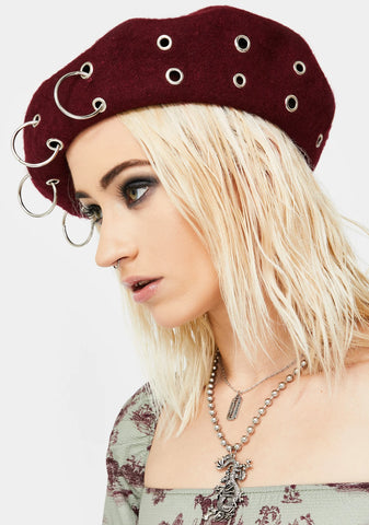 Burgundy Punk Proper Pierced Beret