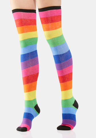 Above The Rainbows Striped Thigh High Socks