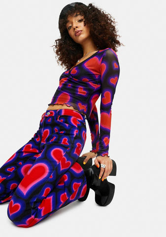 Electric Juice Heart Print Twill Pants