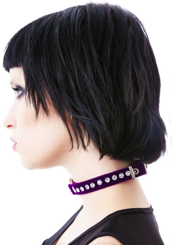 O Face Velvet Crystal Choker - Pink