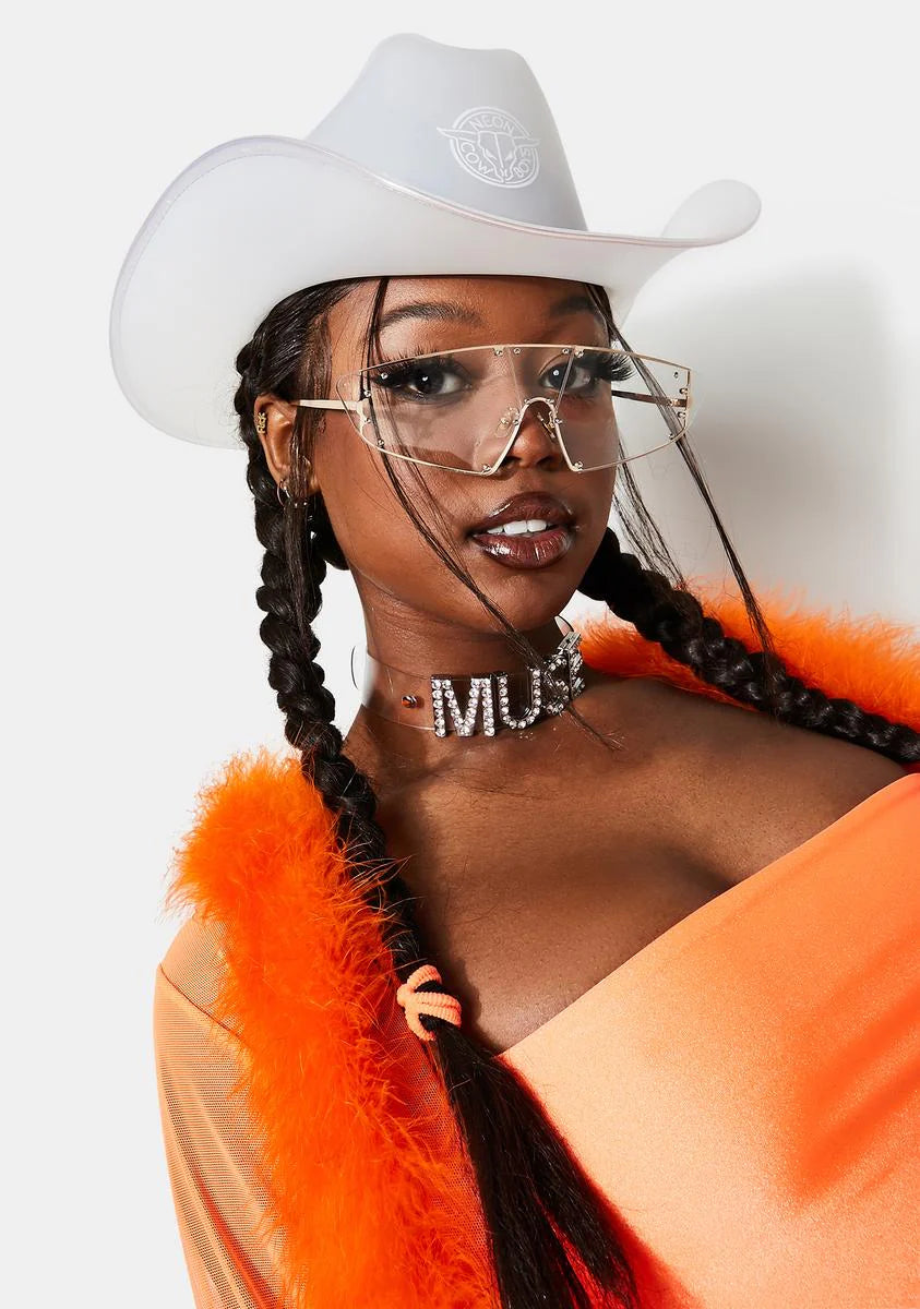 White Trim Light Up Neon Cowboy Hat