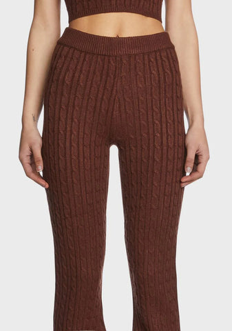 Brown Cable Knit Flare Pants