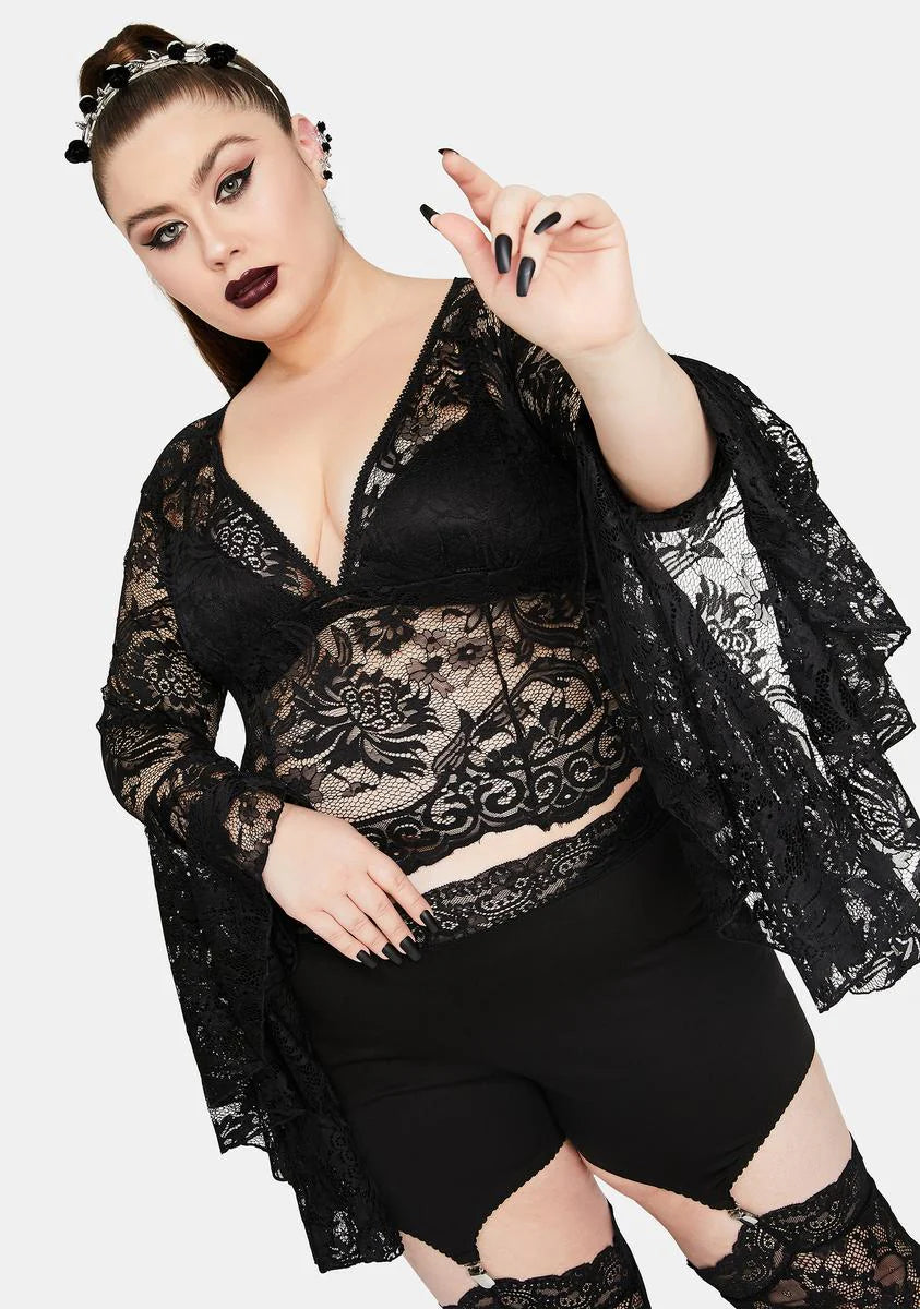 Mystic Shadows Of Moonlight Lace Bell Sleeve Top