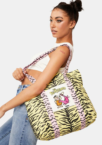x The Flintstones Neon Yellow Tiger Tote Bag