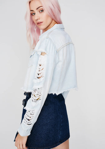 Sky In Distress Crop Denim Jacket