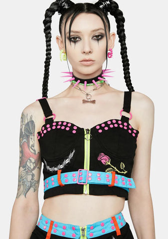 Dark Nails For Breakfast Embroidered Corset Top