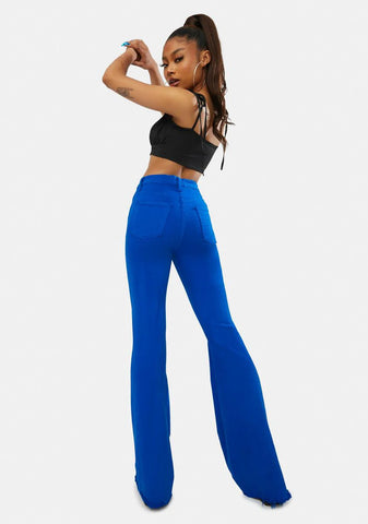 Royal Playful Call Distressed Denim Flares