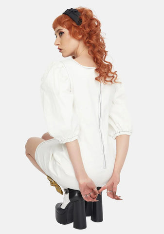 Off White Puff Sleeve Mini Dress