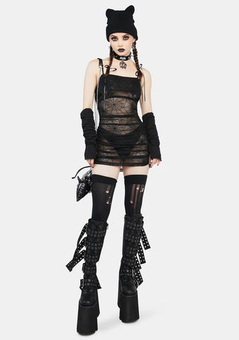Spider Web Mesh Bodycon Mini Dress