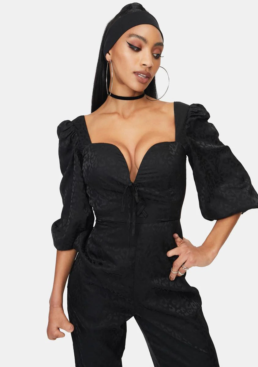 Animal Satin Jacquard Milkmaid Jumpsuit