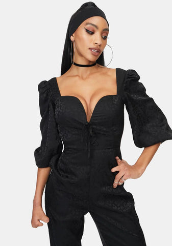 Animal Satin Jacquard Milkmaid Jumpsuit