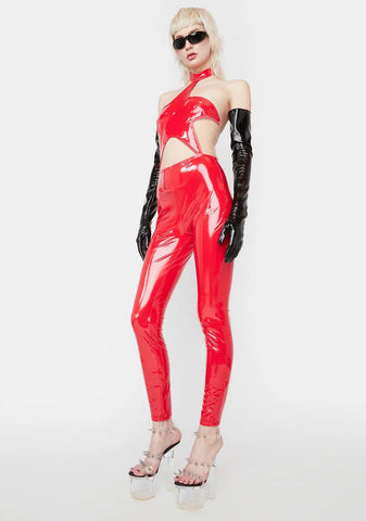 Cherry A Sweet Disaster Patent Jumpsuit