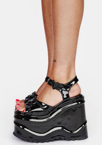 Black Patent Wave Platform Heels