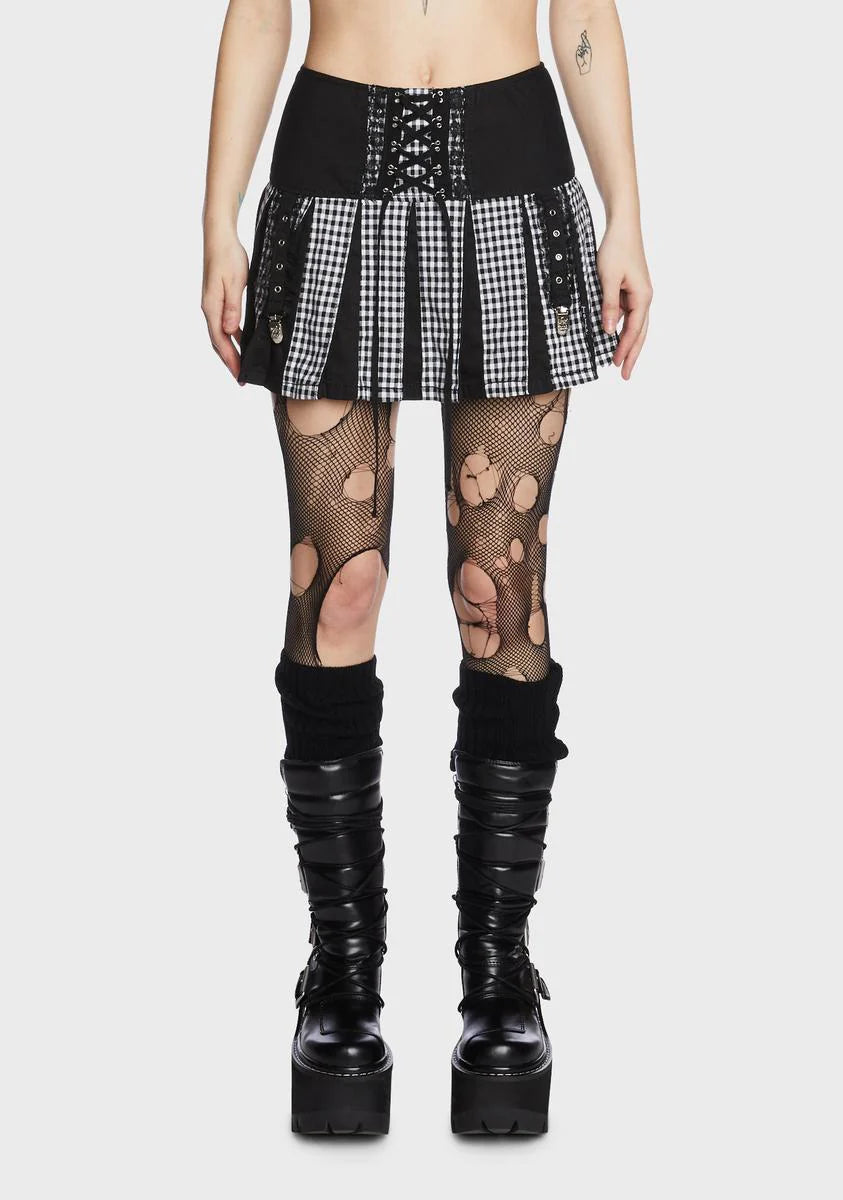 Black And White Pleated Garter Skirt