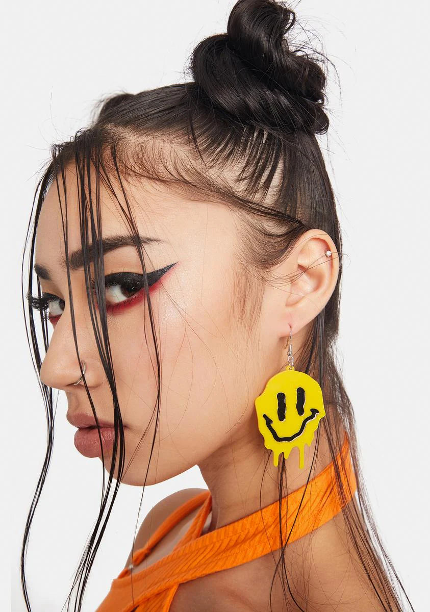 Dripping Smiley Face Drop Earrings