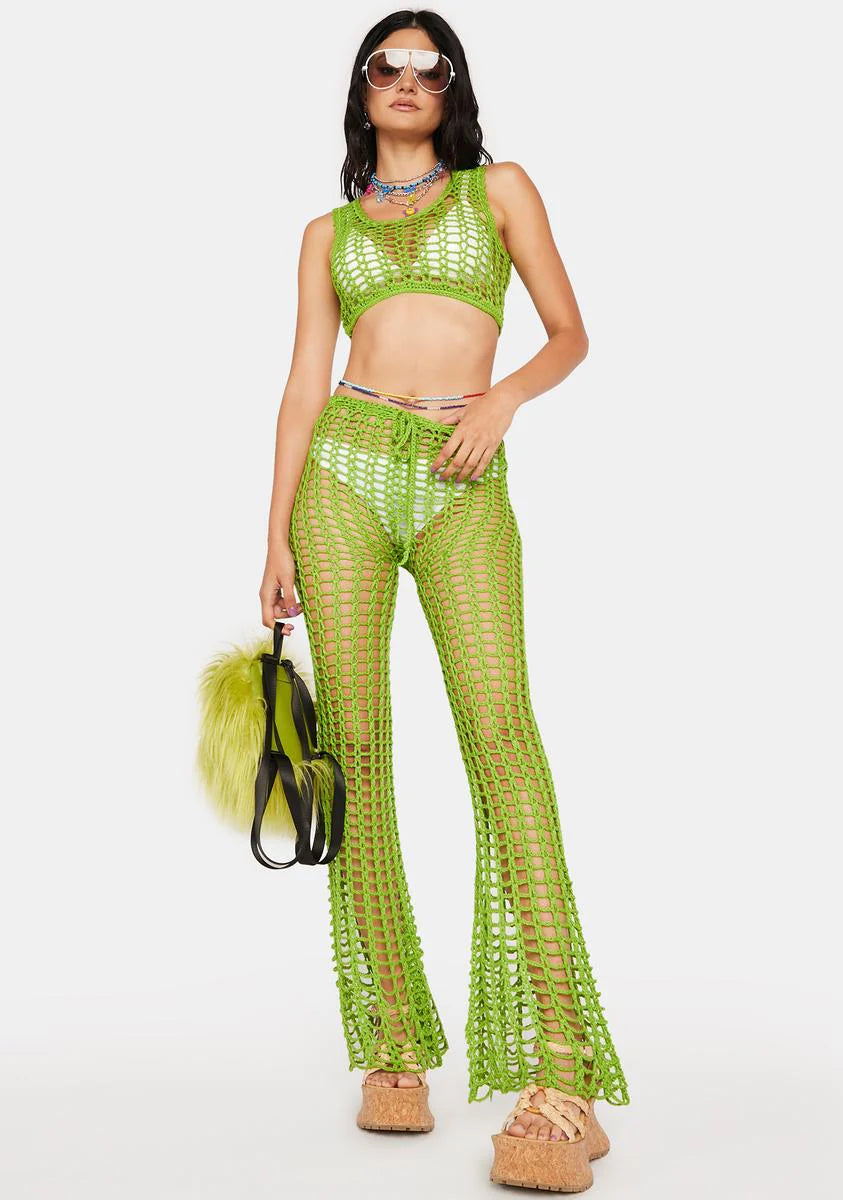 Sage Desert Dancing Crochet Pants Set