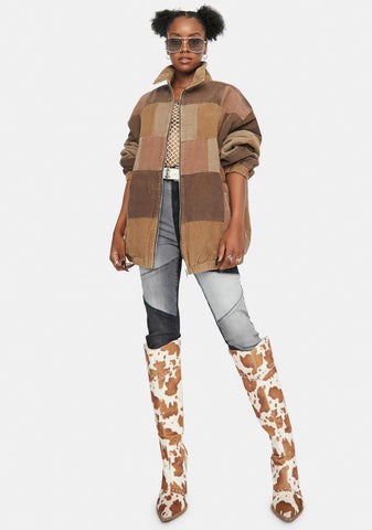 Patchwork Cord Harrington Jacket