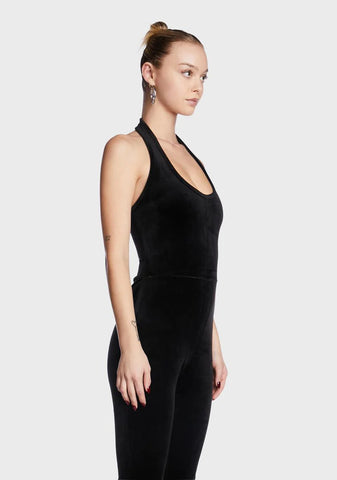 Big Bling Velour Halter Jumpsuit