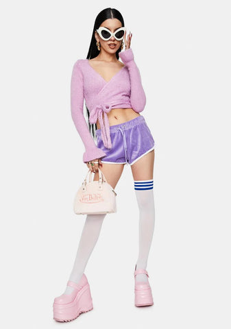 Lilac My New Ensemble Velour Booty Shorts