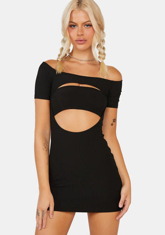 Ribbed Cut-Out Mini Dress