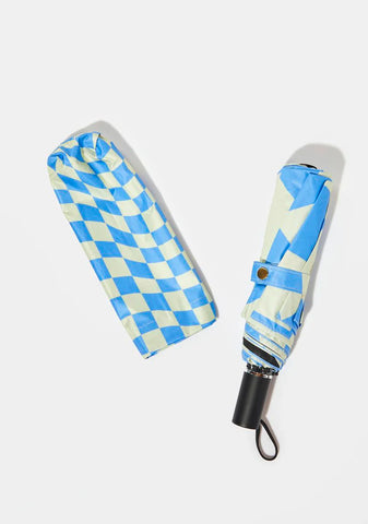 Sky Drizzle Days Checkered Umbrella