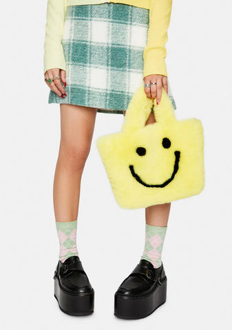 Yellow Smiley Face Faux Fur Bag