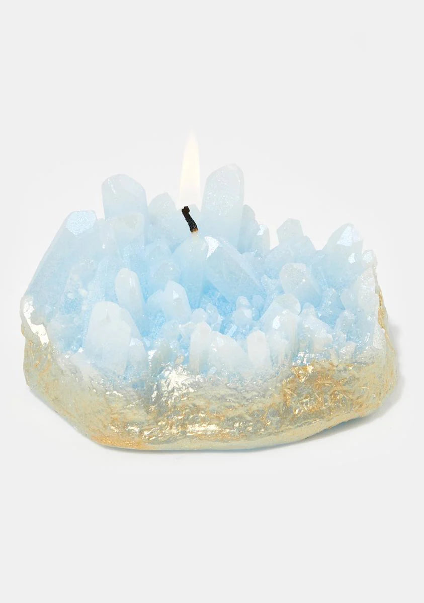 Blue Aura Quartz Gold Dipped Candle