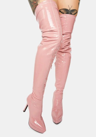 Money Making Moves Pink Thigh High Boots