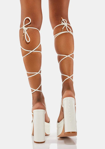 White Robin Lace-Up Platform Heels