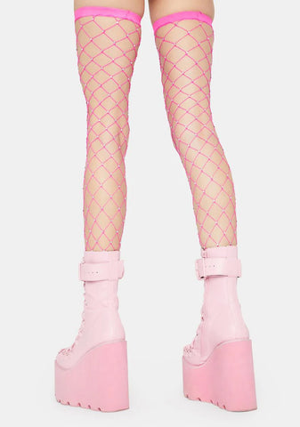 Bubblegum Shinin' Bright Fishnet Thigh Highs