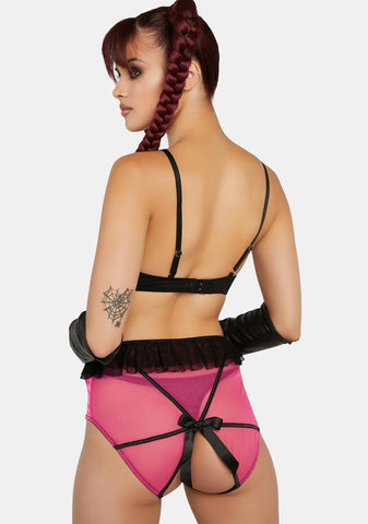 x Bettie Page Inga Pink Ruffle Crotchless Brief