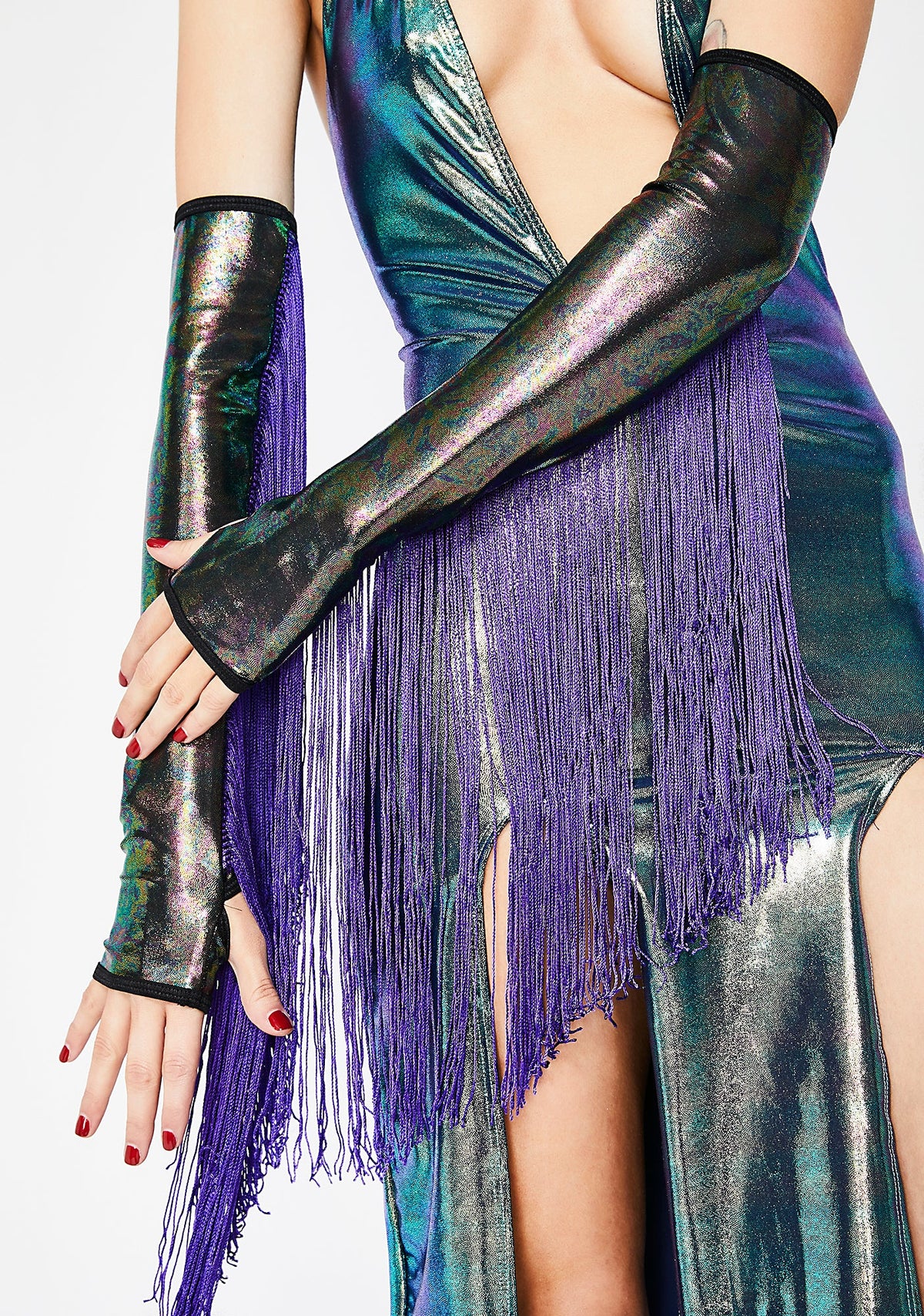 Oil Slick Goddess Fringe Gloves