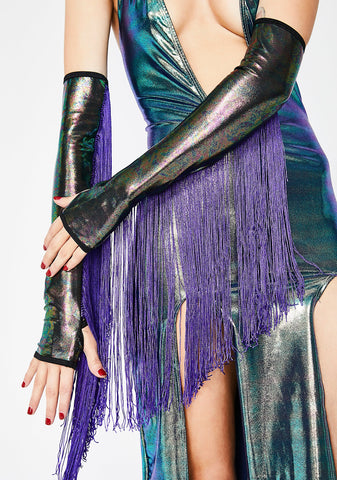 Oil Slick Goddess Fringe Gloves