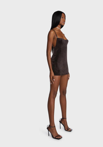 Chocolate Starlet Moments Velour Mini Dress